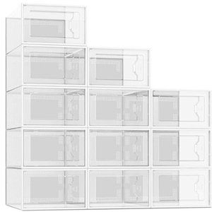 12 Pack Storage Box, Clear Plastic Stackable Organizer for Shoes/Toys